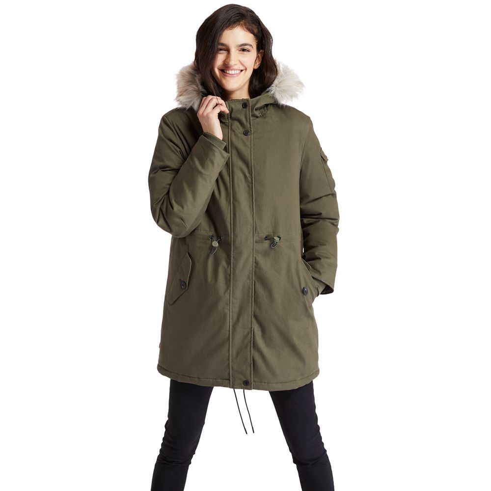 Timberland Womens Parka Mt Kelsey Fleece-Lined Parka - Olive - India QP9163280